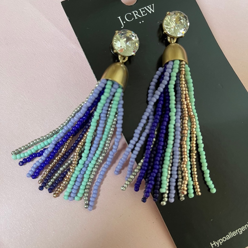 NWT J. Crew Factory Mixed Beaded Tassel Earrings